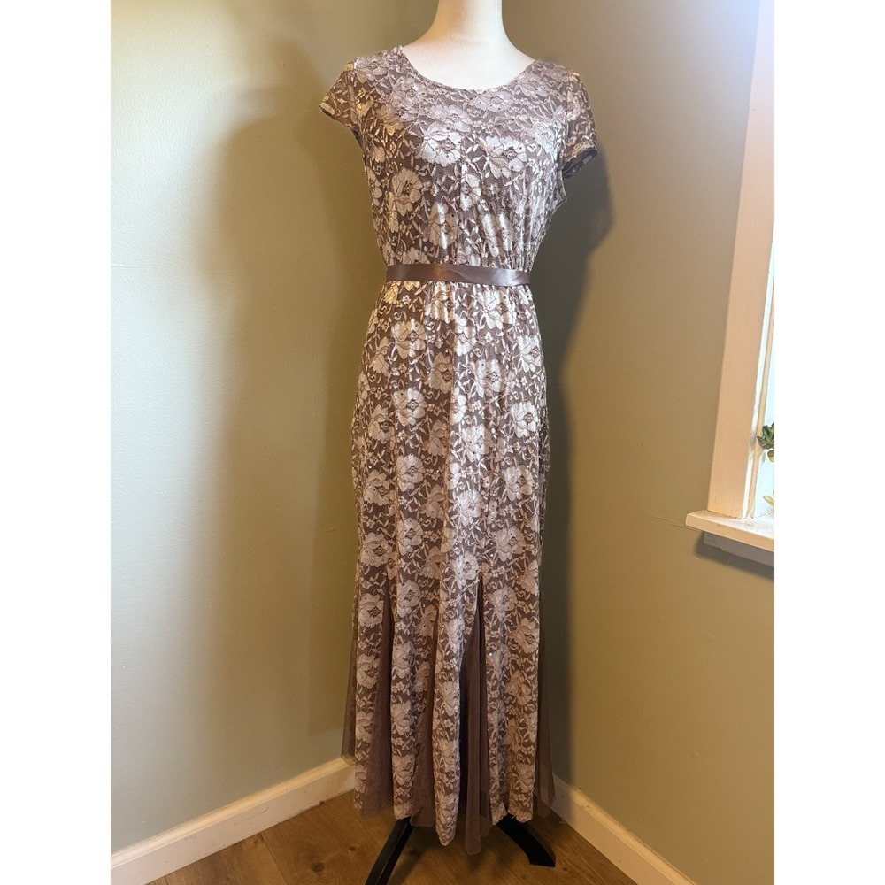 Whimsi Sequin Boho Fairy boho Midi  Lace Y2K Party Dress Medium Brown  festival
